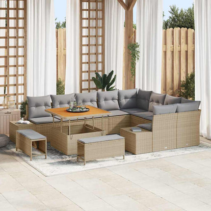 Havesofa Sæt 12 stk. 11-Antal sæder Beige Poly rattan
