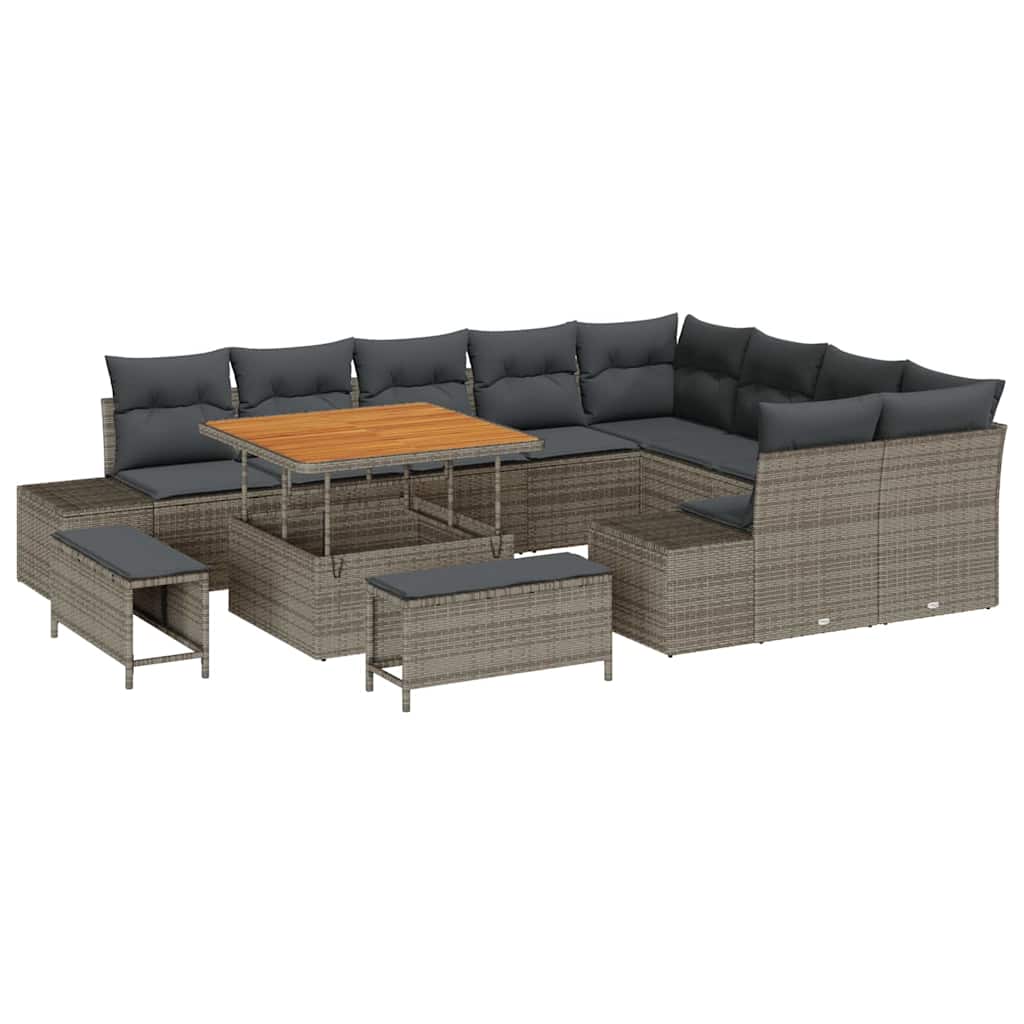 Havesofa Sæt med pude med opbevaring 12 pcs Grå Poly rattan