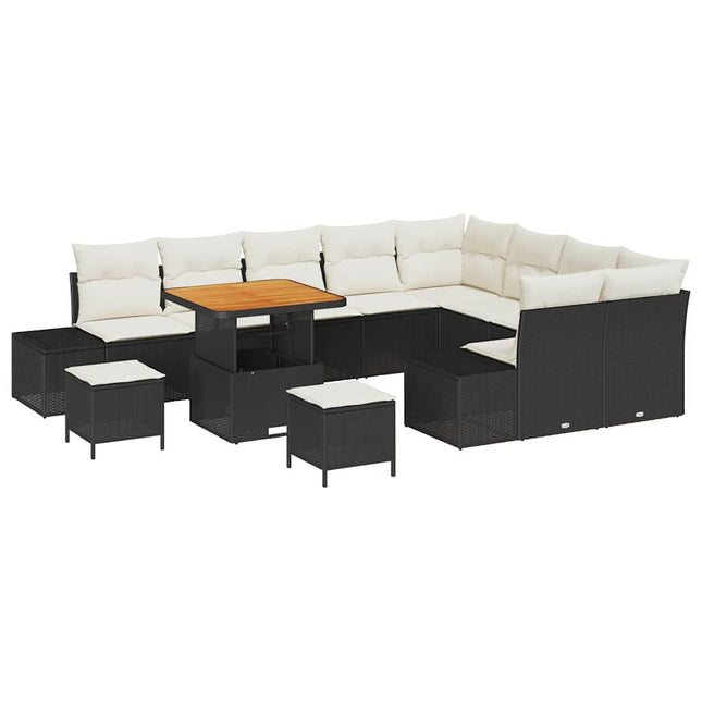 Havesofa Sæt med pude med opbevaring 12 pcs Sort Poly rattan