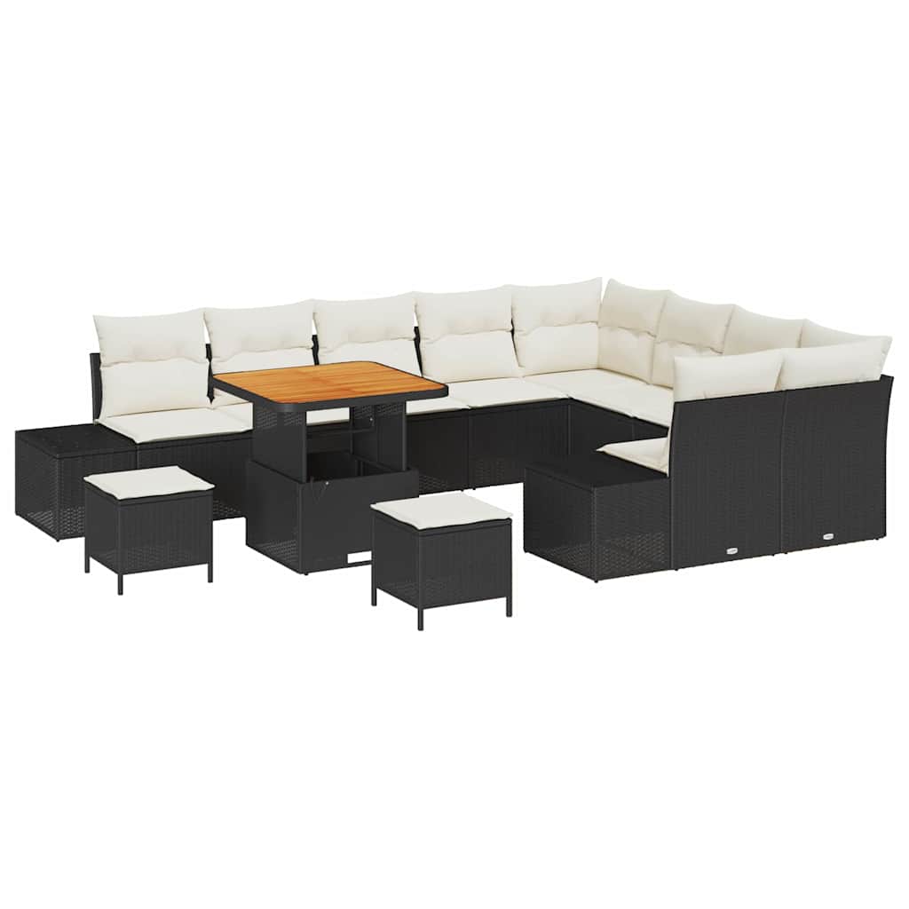 Havesofa Sæt med pude med opbevaring 12 pcs Sort Poly rattan