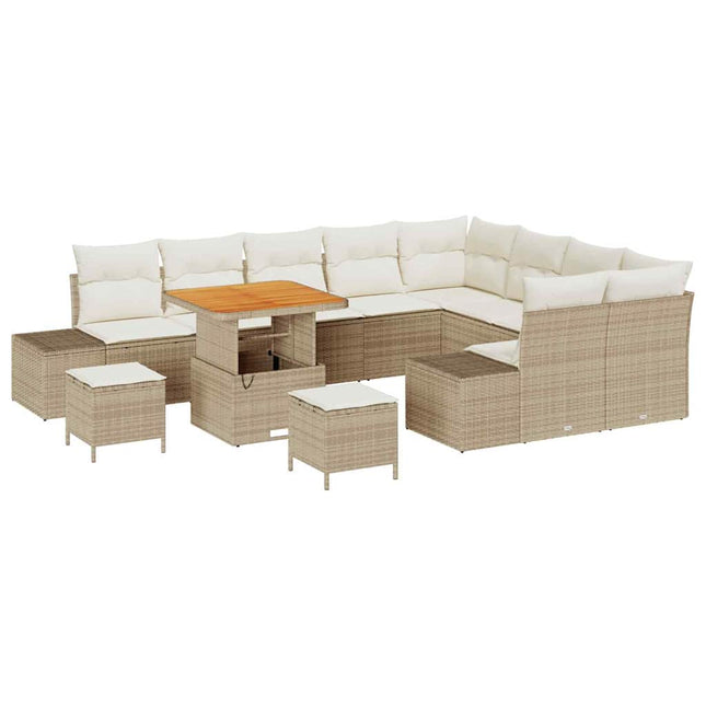 Havesofa Sæt 12 stk. 11-Antal sæder Beige Poly rattan
