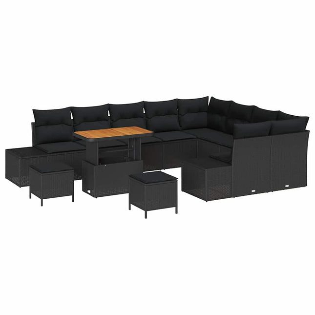 Havesofa Sæt med pude med opbevaring 12 pcs Sort Poly rattan