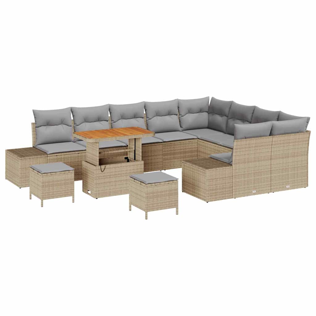 Havesofa Sæt med pude med opbevaring 12 pcs Beige Poly rattan