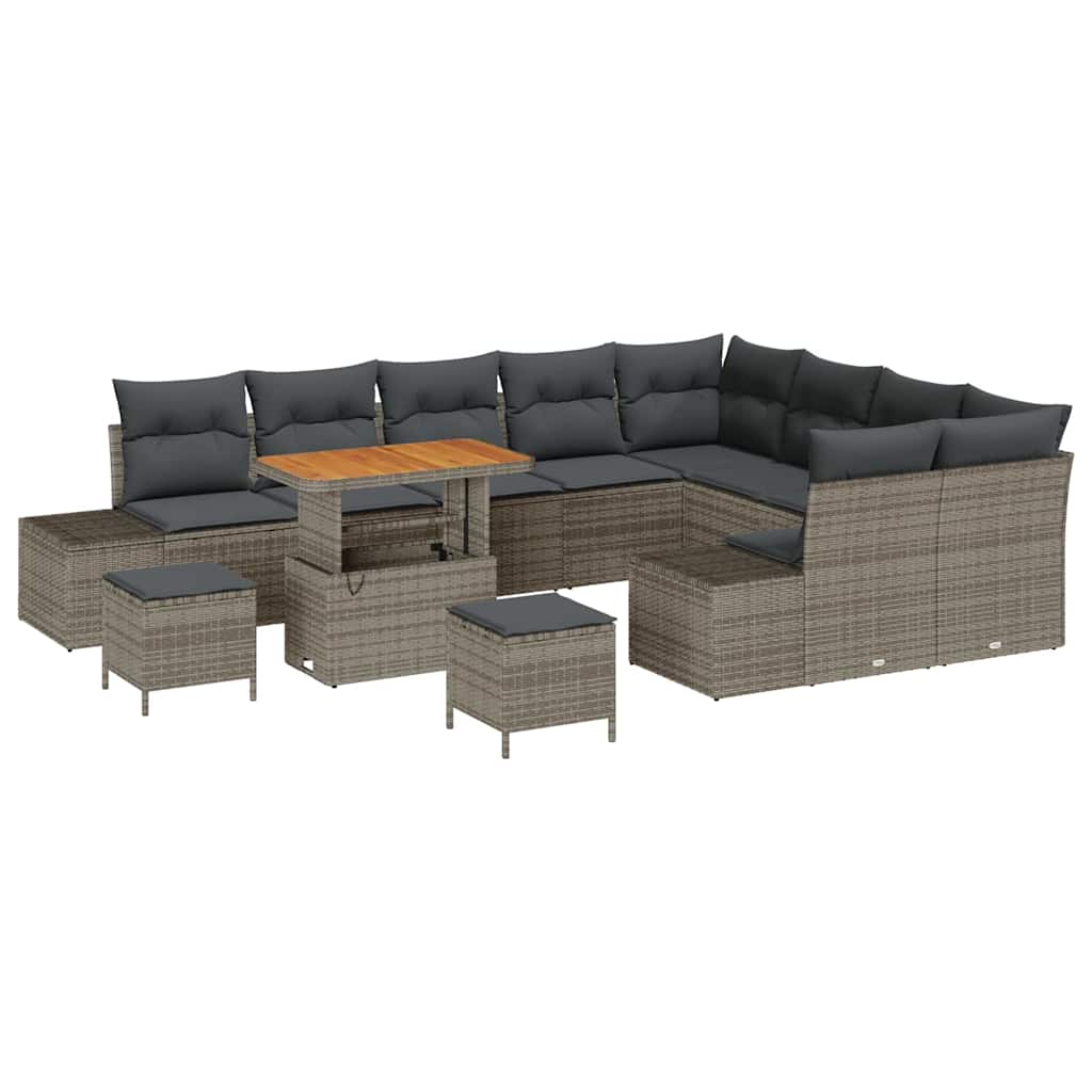 Havesofa Sæt med pude med opbevaring 12 pcs Grå Poly rattan
