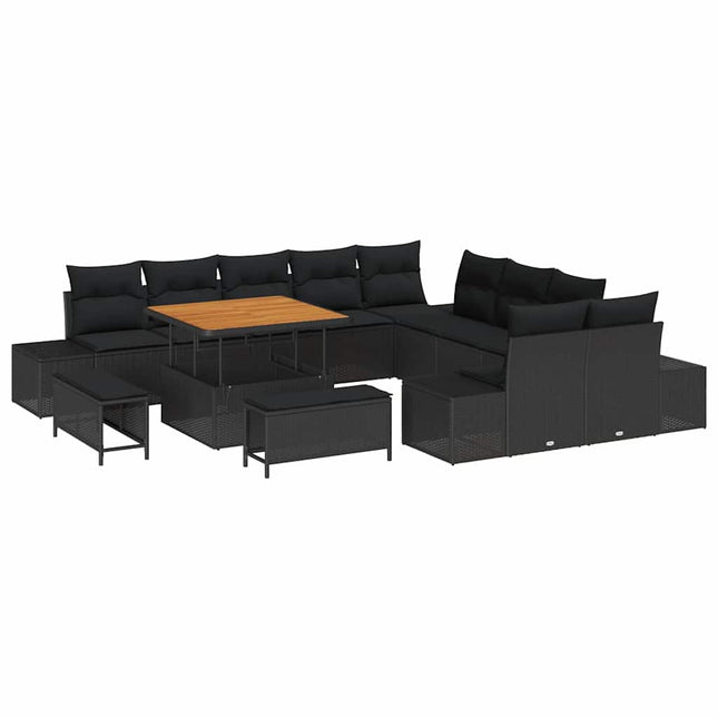 Havesofa Sæt med pude med opbevaring 13 pcs Sort Poly rattan