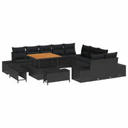 Havesofa Sæt med pude med opbevaring 13 pcs Sort Poly rattan