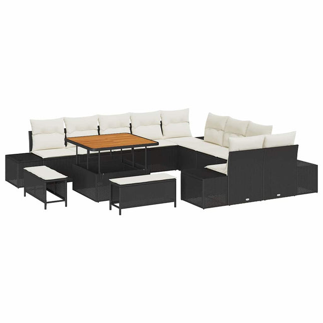 Havesofa Sæt med pude med opbevaring 13 pcs Sort Poly rattan