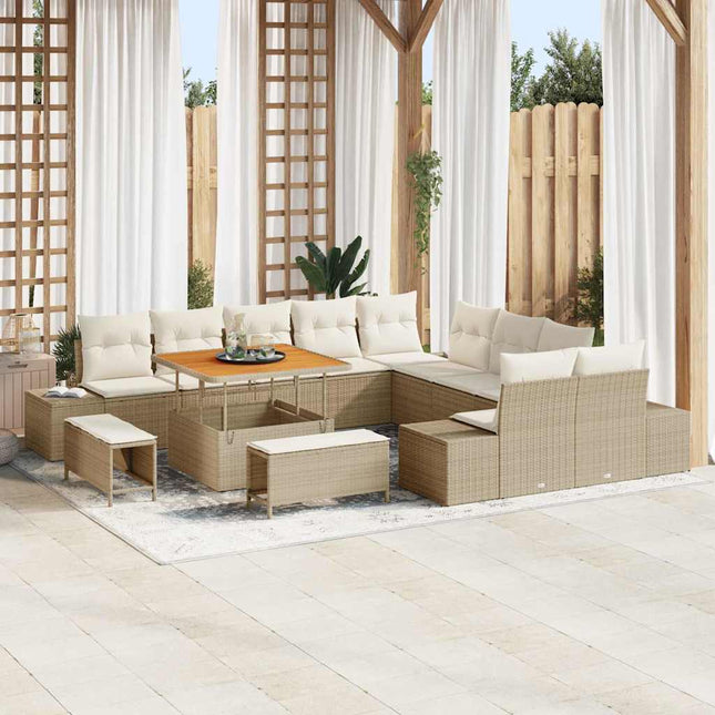 Havesofa Sæt 13 stk. 12-Antal sæder Beige Poly rattan