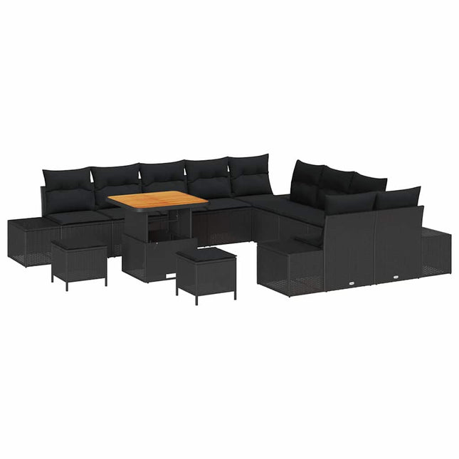Havesofa Sæt med pude med opbevaring 13 pcs Sort Poly rattan