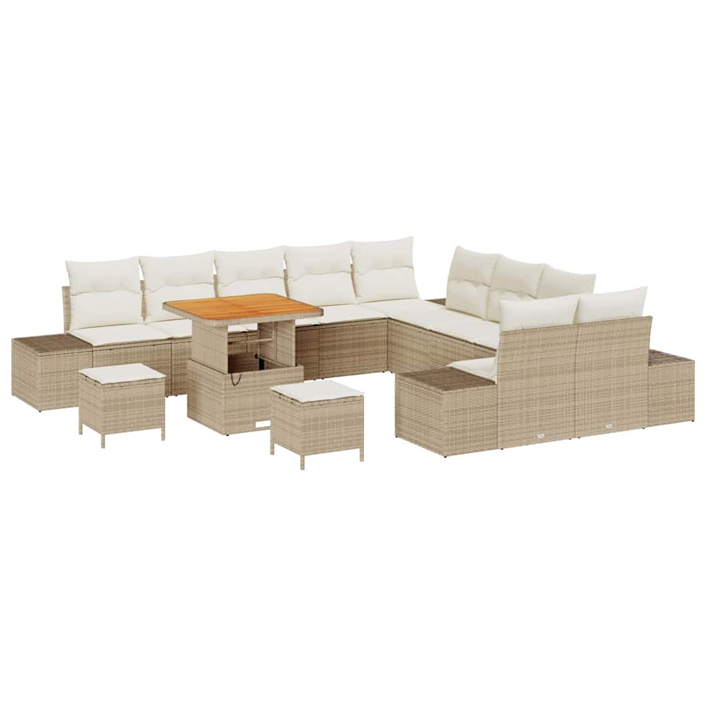 Havesofa Sæt med pude med opbevaring 13 pcs Beige Poly rattan