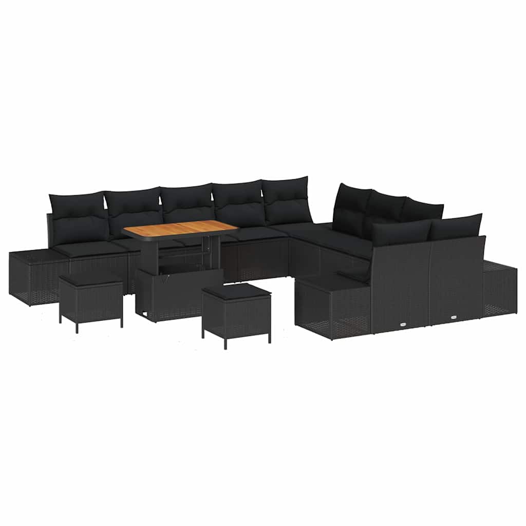 Havesofa Sæt med pude med pude 13 pcs Sort 90 x 55 x 71 cm