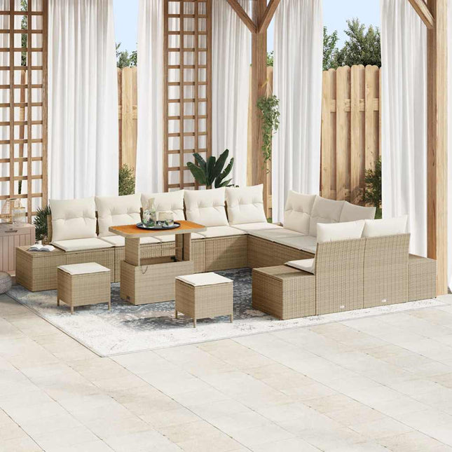 Havesofa Sæt 13 stk. 12-Antal sæder Beige Poly rattan