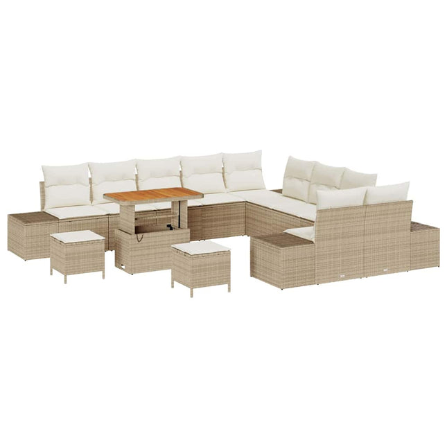 Havesofa Sæt 13 stk. 12-Antal sæder Beige Poly rattan
