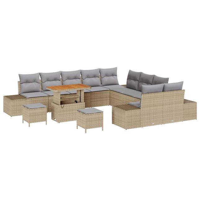 Havesofa Sæt med pude med opbevaring 13 pcs Beige Poly rattan