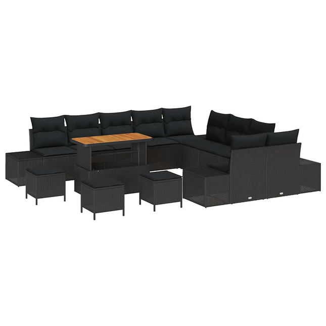 Havesofa Sæt med pude med opbevaring 14 pcs Sort Poly rattan