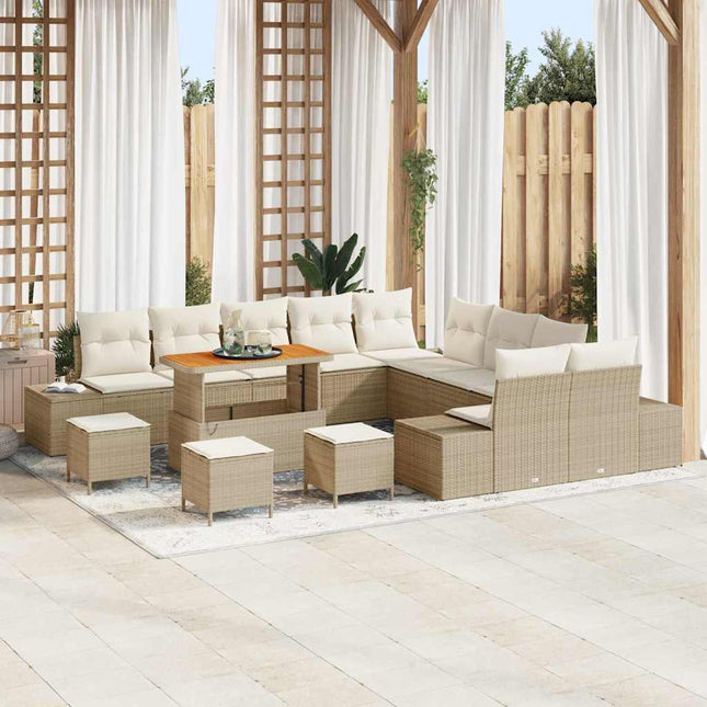 Havesofa Sæt 14 stk. 13-Antal sæder Beige Poly rattan