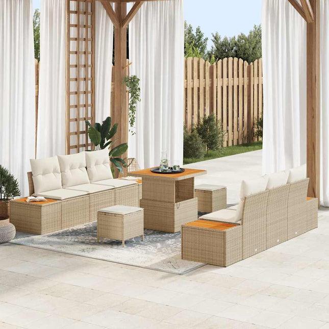 Havesofa Sæt 9 stk. 8-Antal sæder Beige Poly rattan