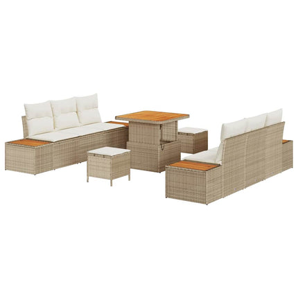 Havesofa Sæt 9 stk. 8-Antal sæder Beige Poly rattan