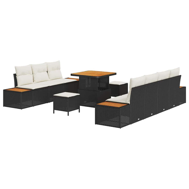 Havesofa Sæt med pude med opbevaring 10 pcs Sort Poly rattan