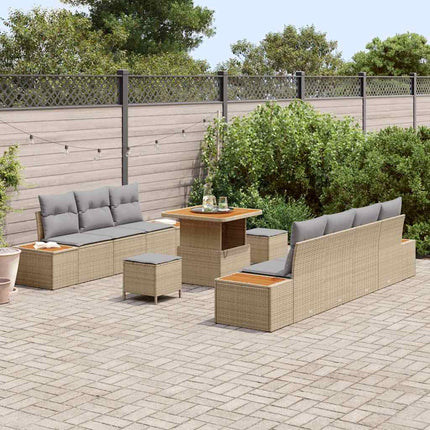 Havesofa Sæt 10 stk. 9-Antal sæder Beige Poly rattan