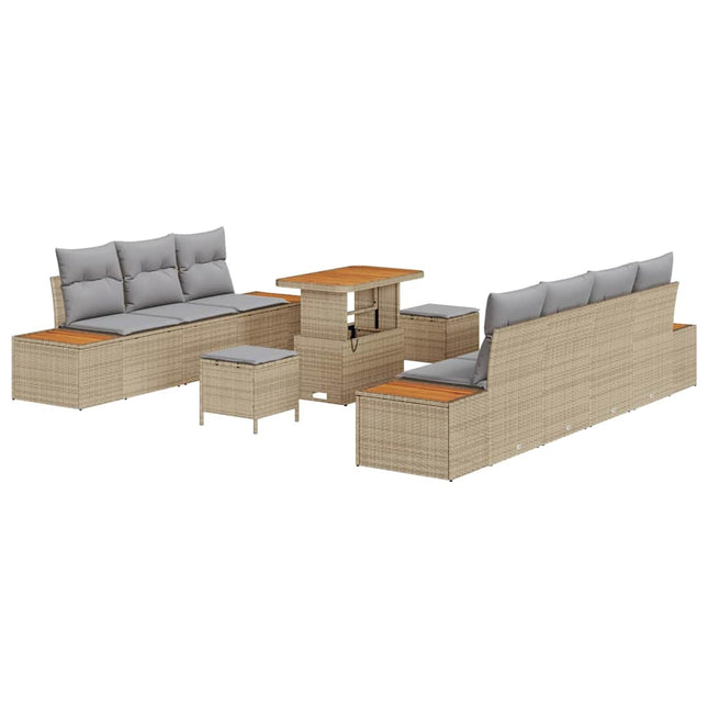 Havesofa Sæt med pude med opbevaring 10 pcs Beige Poly rattan