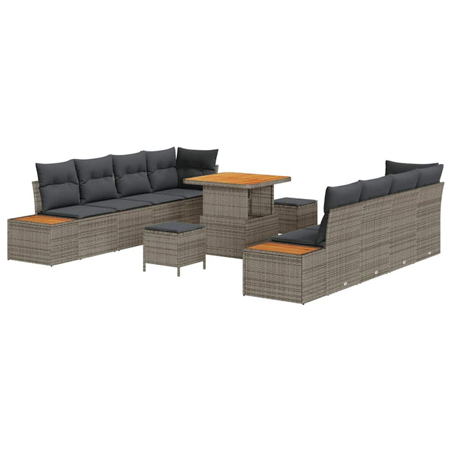 Havesofa Sæt med pude med opbevaring 11 pcs Grå Poly rattan