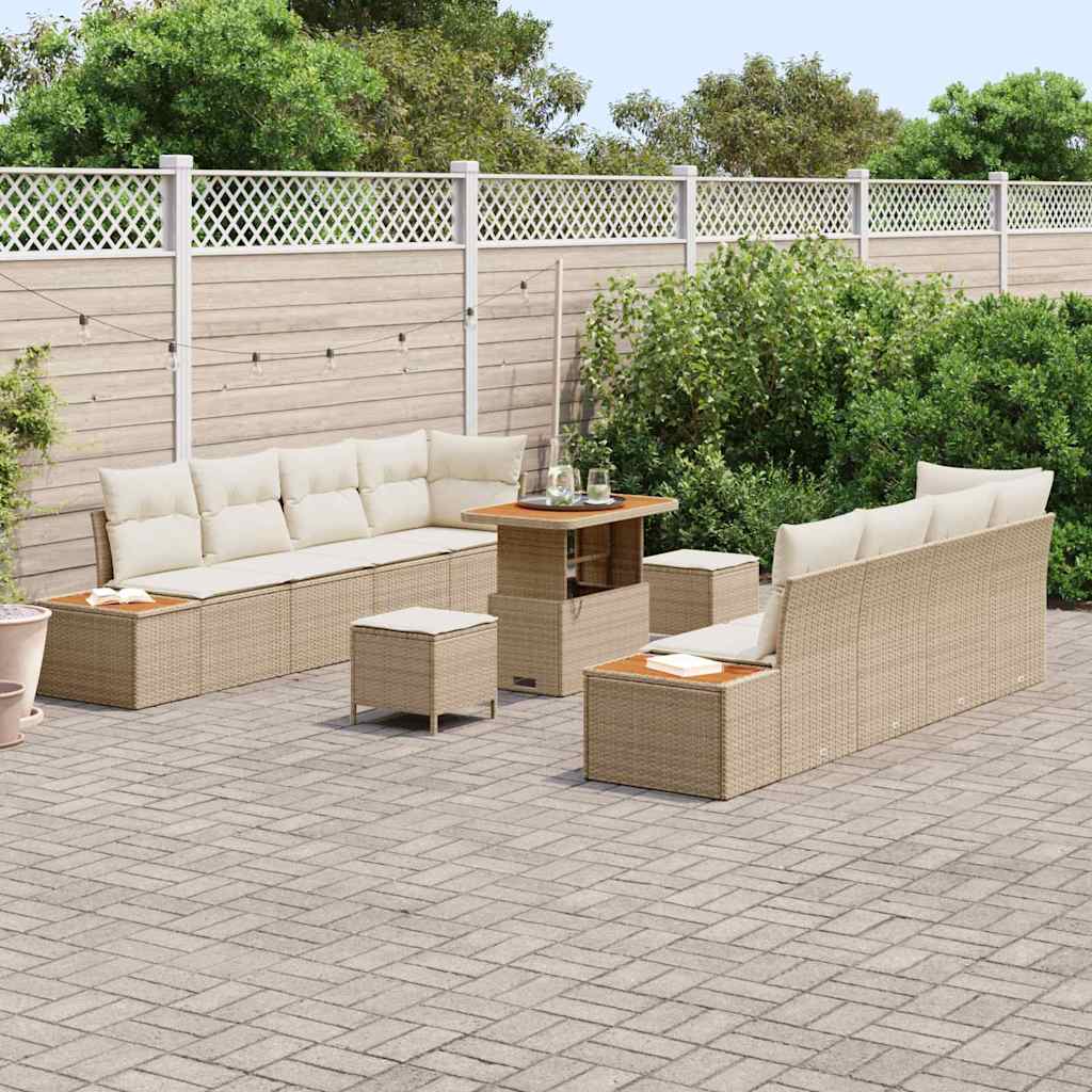 Havesofa Sæt med pude med opbevaring 11 pcs Beige Poly rattan