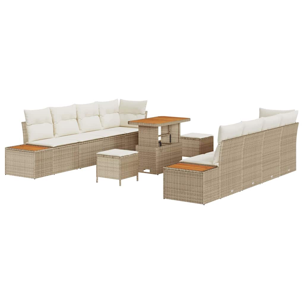 Havesofa Sæt med pude med opbevaring 11 pcs Beige Poly rattan