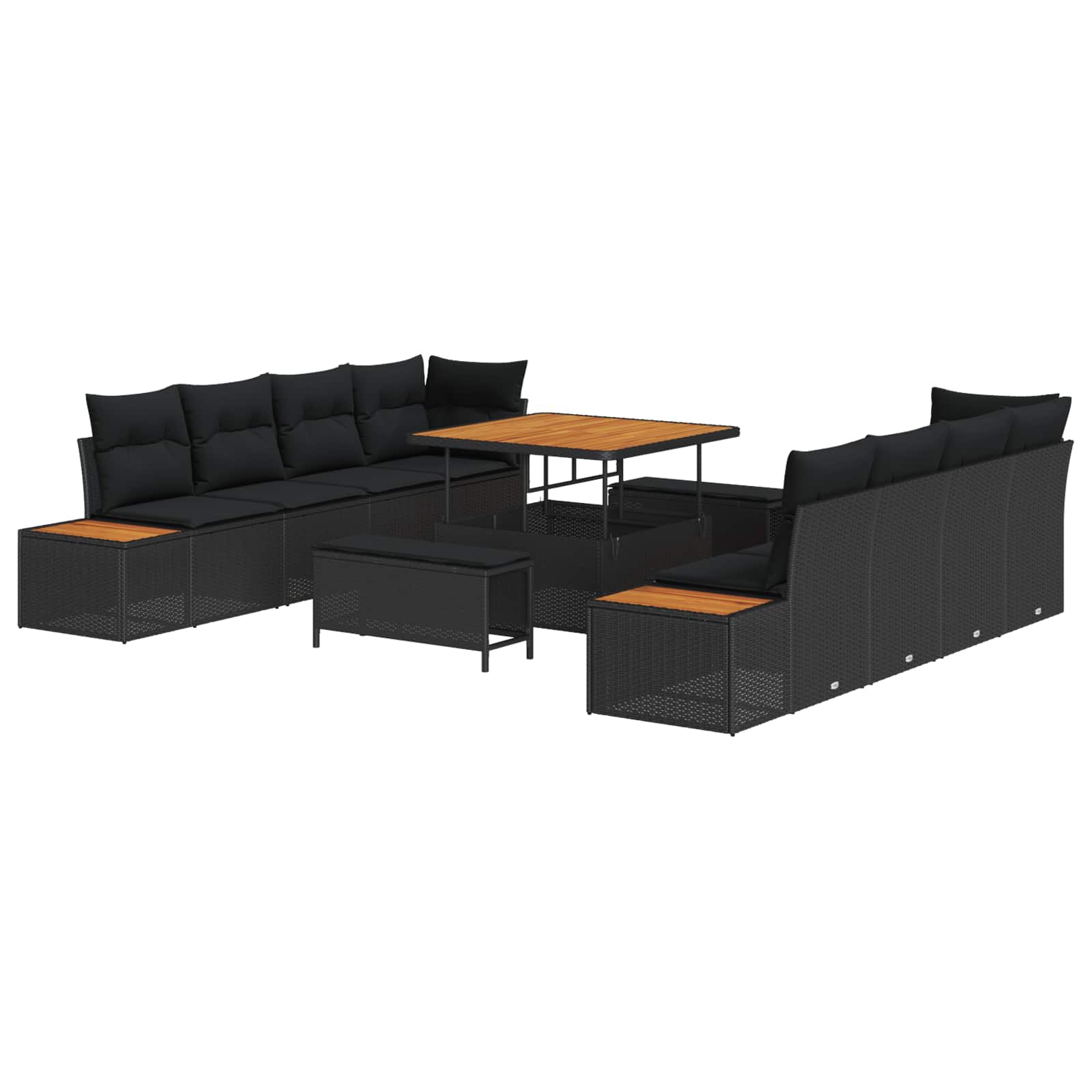 Havesofa Sæt med pude med opbevaring 11 pcs Sort Poly rattan