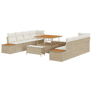 Havesofa Sæt med pude med opbevaring 11 pcs Beige Poly rattan