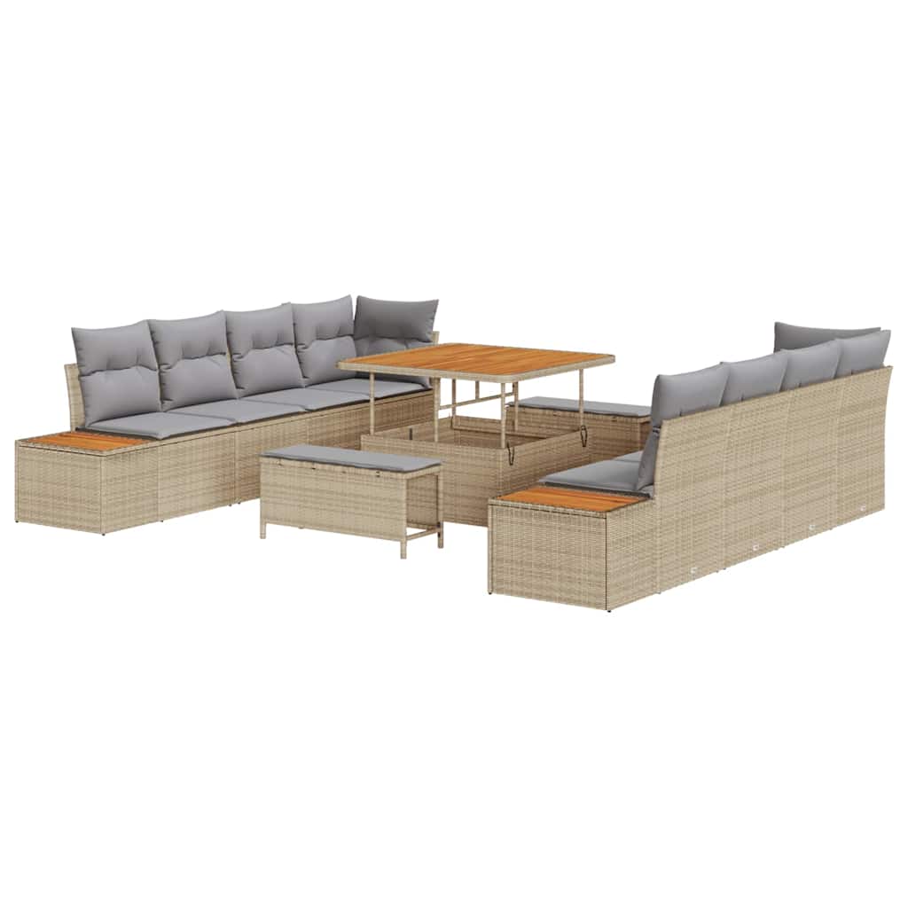 Havesofa Sæt med pude med opbevaring 11 pcs Beige Poly rattan