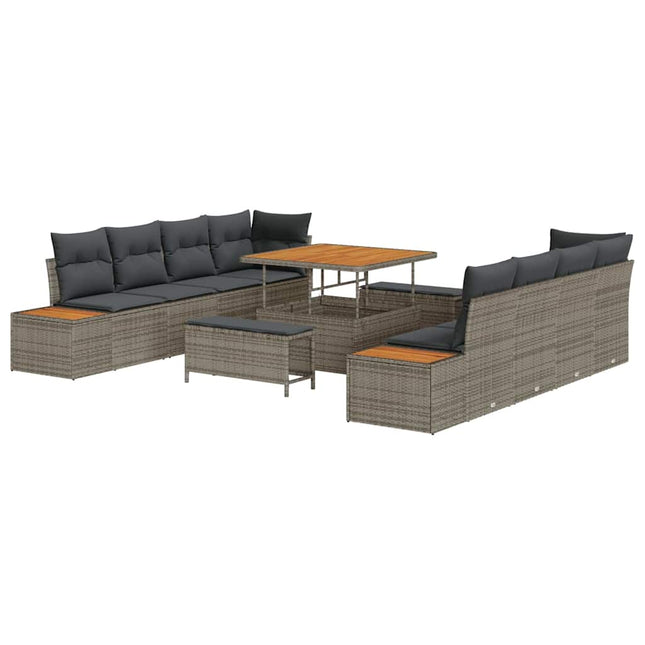 Havesofa Sæt med pude med opbevaring 11 pcs Grå Poly rattan