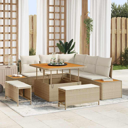 Havesofa Sæt 8 stk. 7-Antal sæder Beige Poly rattan
