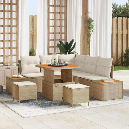 Havesofa Sæt 8 stk. 7-Antal sæder Beige Poly rattan