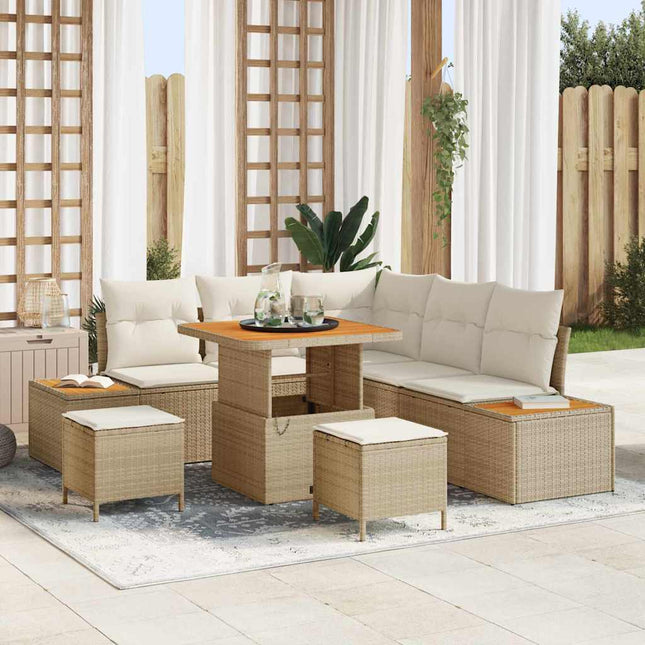 Havesofa Sæt 8 stk. 7-Antal sæder Beige Poly rattan