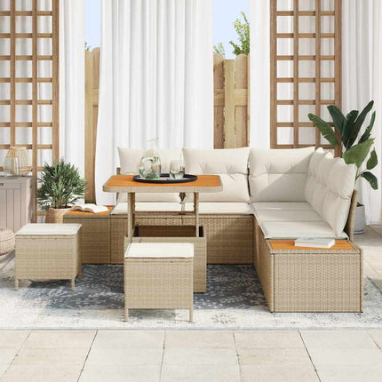 Havesofa Sæt 8 stk. 7-Antal sæder Beige Poly rattan