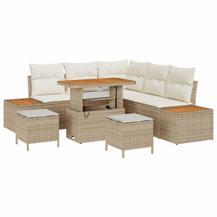 Havesofa Sæt 8 stk. 7-Antal sæder Beige Poly rattan