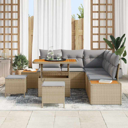 Havesofa Sæt 8 stk. 7-Antal sæder Beige Poly rattan
