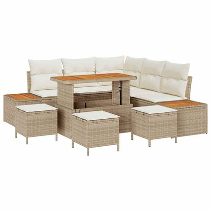 Havesofa Sæt 9 stk. 8-Antal sæder Beige Poly rattan
