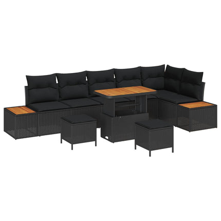 Havesofa Sæt 9 stk. 8-Antal sæder Sort Poly rattan