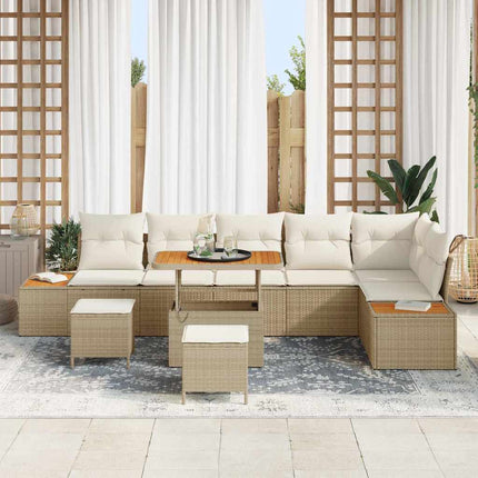 Havesofa Sæt 9 stk. 8-Antal sæder Beige Poly rattan