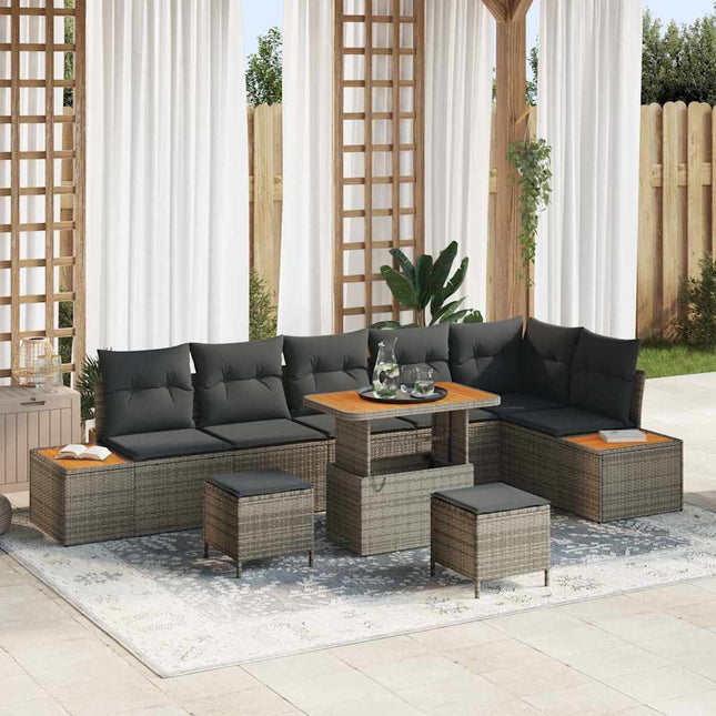 Havesofa Sæt med pude med opbevaring 9 pcs Grå Poly rattan