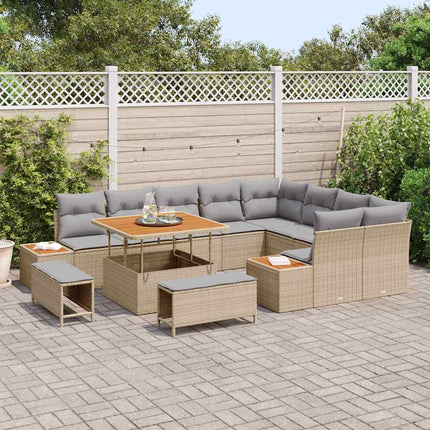 Havesofa Sæt 12 stk. 11-Antal sæder Beige Poly rattan