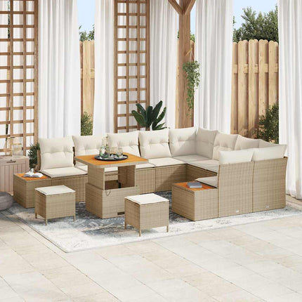 Havesofa Sæt 12 stk. 11-Antal sæder Beige Poly rattan