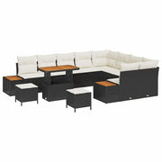 Havesofa Sæt med pude med opbevaring 12 pcs Sort Poly rattan