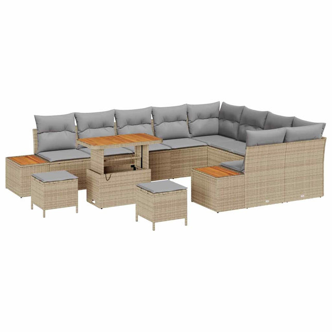 Havesofa Sæt med pude med opbevaring 12 pcs Beige Poly rattan
