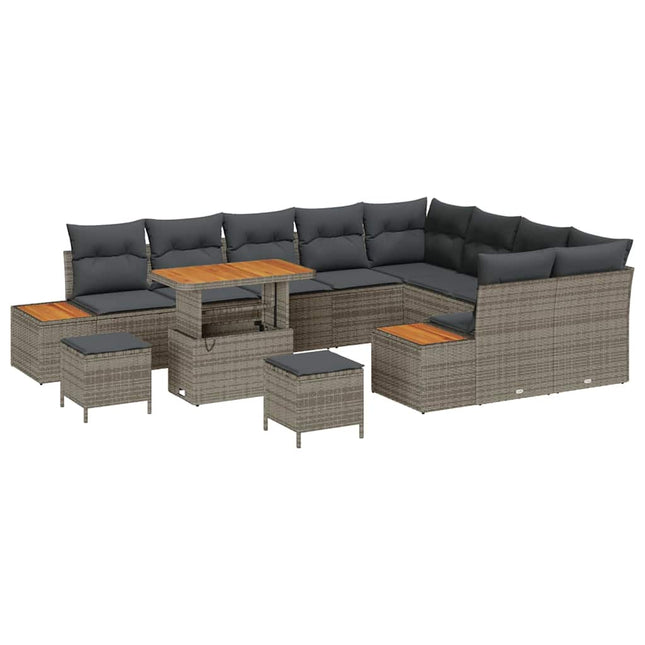 Havesofa Sæt med pude med opbevaring 12 pcs Grå Poly rattan