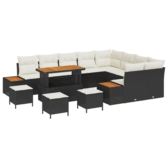Havesofa Sæt med pude med opbevaring 13 pcs Sort Poly rattan