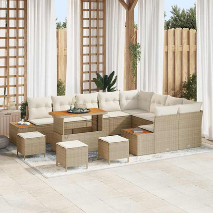 Havesofa Sæt 13 stk. 12-Antal sæder Beige Poly rattan