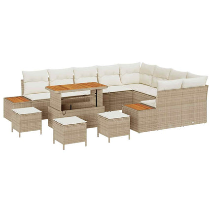Havesofa Sæt 13 stk. 12-Antal sæder Beige Poly rattan